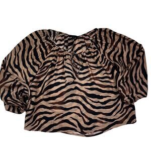 J. Crew Cupro/Viscose Blend Animal Stripe Lightweight Peasant Blouse Women's S